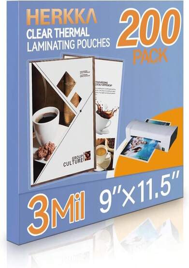 HERKKA 200 Pack Laminating Sheets, Holds 85 X 11 Inch Sheets, 3 Mil Clear Thermal Laminating Pouches 9 X 115 Inch Lamination Sheet Paper For Laminator, Round Corner Letter Size
