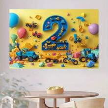 1pc 2D Vivid Construction Truck & Balloon Backdrop, 5.08cm Design - Ideal For Birthday Parties, Outdoor Celebrations & Festivals - Durable Polyester Material, No Electricity Required, Birthday Party Decor | Colorful Party Banner | Easy Setup Backdrop, Birthday Party Decoration