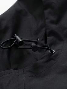 1pc Men's Woven Hooded Black Jacket, Suitable For Casual Daily And Sports Wear, Autumn/Winter Outerwear - Black - View 3
