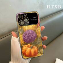 Teléfono con diseño de calabazas y flores electrochapado | Pantalla AG Frosted Large View Window 2 en 1 para phone 17, 17 Pro, 17 Pro, 16 Pro, 16 Pro, 16 Plus, 16, 15 Pro, 15 Pro, 15 Plus, 15, 14 Pro, 14 Pro, 14 Plus, 14, 13 Pro, 13 Pro, 13, 12 Pro, 12 Pro y 12 Series - Plateado - Ver 7
