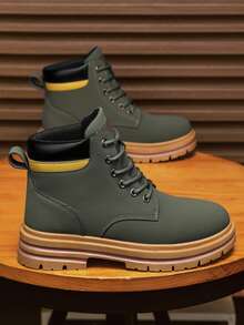 大码新款男士安全鞋、靴子、休闲鞋、工作鞋、高帮工作靴、户外靴、登山鞋、皮靴、绿色 - 綠色 - 查看 4