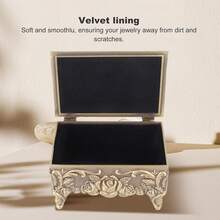 Caja de joyería de metal rosa Otufna, caja de baratijas de aleación de zinc, caja de almacenamiento de joyería vintage rectangular para anillos, aretes y collares - 1 - Ver 2