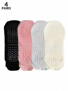 3 双女士黑色透气网眼、提耳、吸湿排汗速干针织面料袜子，鞋底防滑，Ins 风格，适合瑜伽、舞蹈、普拉提、室内健身、节日礼物。