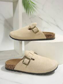 Women's Round Toe Backless Slip-On Shoes With Buckle Soft Sole Comfortable Casual Shoes For Home And Outdoor All Season Wear - Beige - View 3