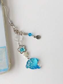 1Pc Cute Simulation Marine Shark Mobile Phone Chain Handcrafted Beaded Keyring Accessory Fish Charm Aesthetic Y2k Unique - Multicolor - View 3