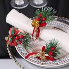 Christmas Napkin Rings With Pinecone Pine Needle Leaves Napkin Holder For Party Table Decoration - Light Green - View 1
