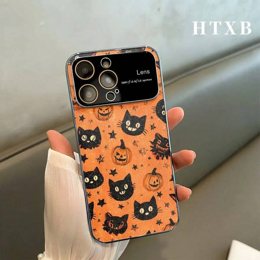 Funda protectora para teléfono con diseño de calabaza electrochapada | AG Esmerilada con ventana grande 2 en 1, compatible con las series 17, 17 Pro, 17 Pro, 16 Pro, 16 Pro, 16 Plus, 16, 15 Pro, 15 Pro, 15 Plus, 15, 14 Pro, 14 Pro, 14 Plus, 14, 13 Pro, 13 Pro, 13, 12 Pro, 12 Pro, protector de pantalla, accesorio móvil, funda elegante, premium, material duradero, funda protectora, para amantes de la moda y entusiastas de la tecnología. - Plateado - Ver 1