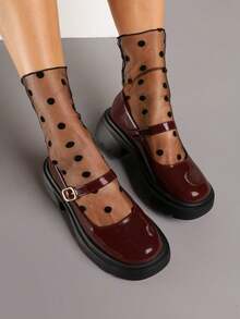 Mary Jane Shoes With Thick Soles And Strap - Red - View 4