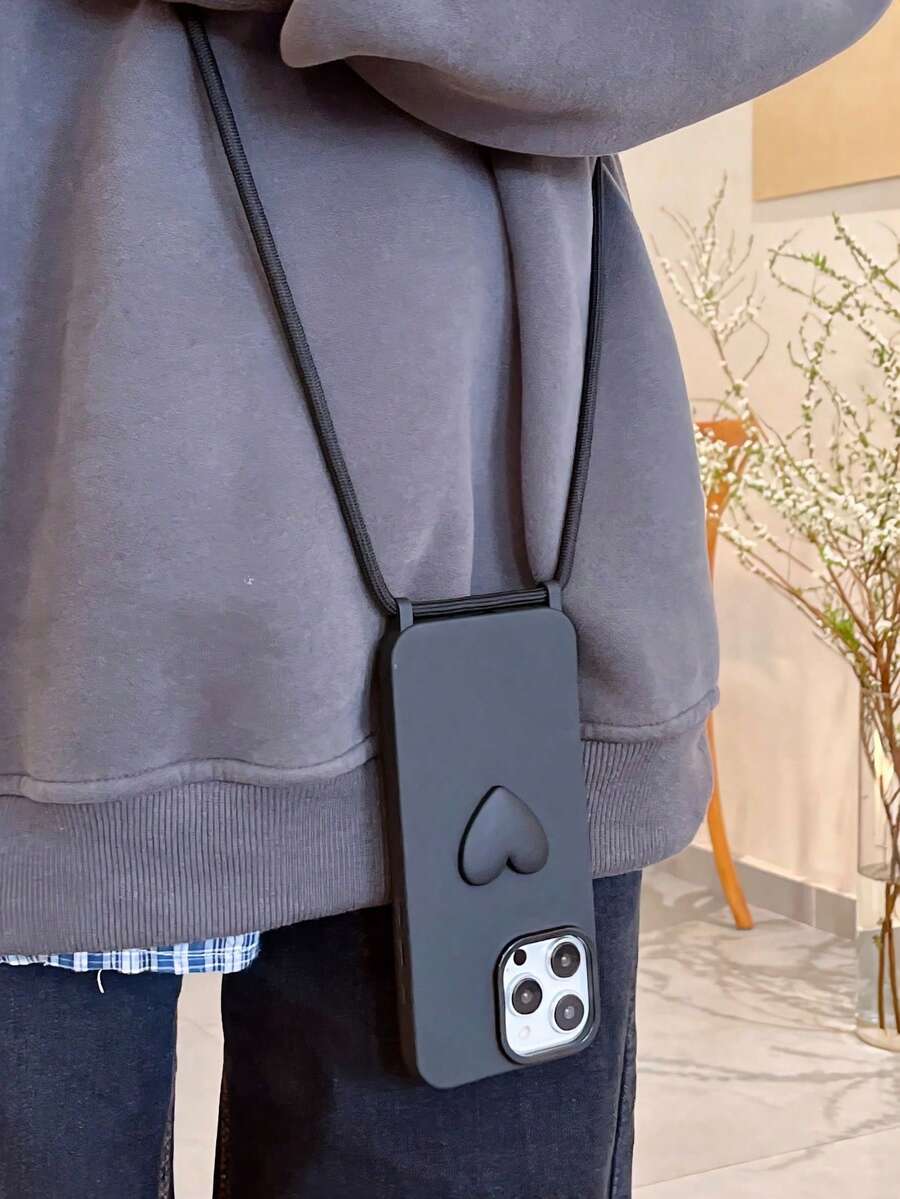 1 chiếc ốp lưng điện thoại chống sốc có lỗ lớn kèm phụ kiện hình trái tim, tương thích với iPhone 14, 14 Pro, 14 Pro Max, 13, 13 Pro, 13 Pro Max, 11, 11 Pro Max, 12, 12 Pro, 12 Pro Max, XR, XS, 15, 15 Pro, 15 Pro Max, 16, 16 Pro, 16 Pro Max, ốp lưng điện thoại mềm mại họa tiết hoạt hình. - màu đen - Xem 1