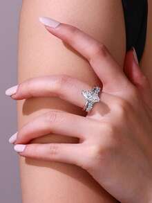 925 Sterling Silver Moissanite Ring For Women, Hypoallergenic High-End Engagement/Wedding Ring, Valentine's Day/Birthday Gift, Oxidation-Resistant Gift Box Packaging - Silver - View 4