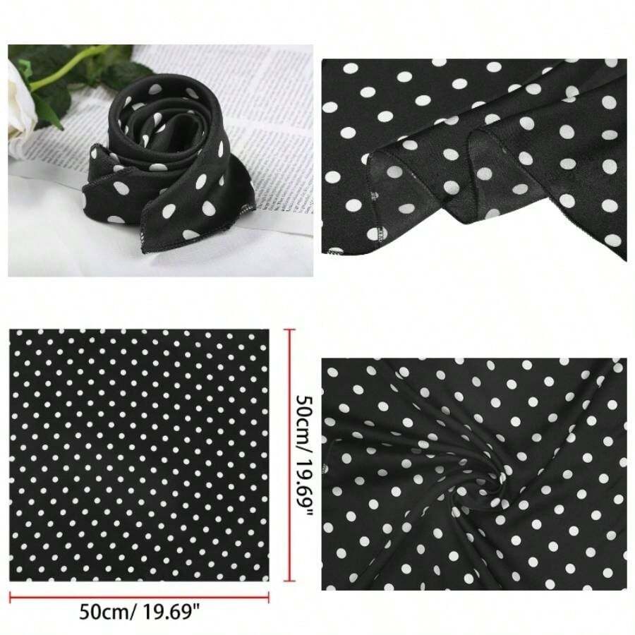50cm 1950s Vintage Retro Polka Square Scarf Neck Scarves Kerchief Neckerchief - 中+黑色 - 查看 1