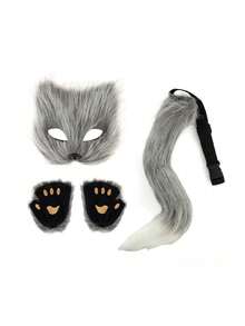 1pc/4pcs Fox Party Realistic Fox Mask Gloves Halloween Costume Set Plush Tail Prop Accessories, All Seasons - Multicolor - View 8