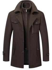 Men's Wool Blend Jacket Single Breasted Slim Fit Thick Winter Windproof Pea Coat With Removable Scarfhalloween - 69-cà phê - Xem 1