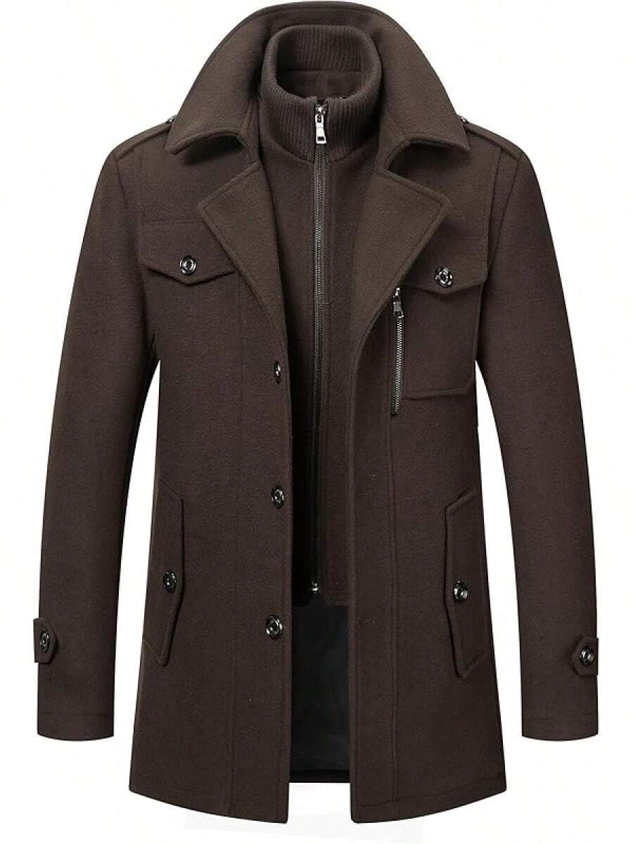 Men's Wool Blend Jacket Single Breasted Slim Fit Thick Winter Windproof Pea Coat With Removable Scarfhalloween - 69-cà phê - Xem 1