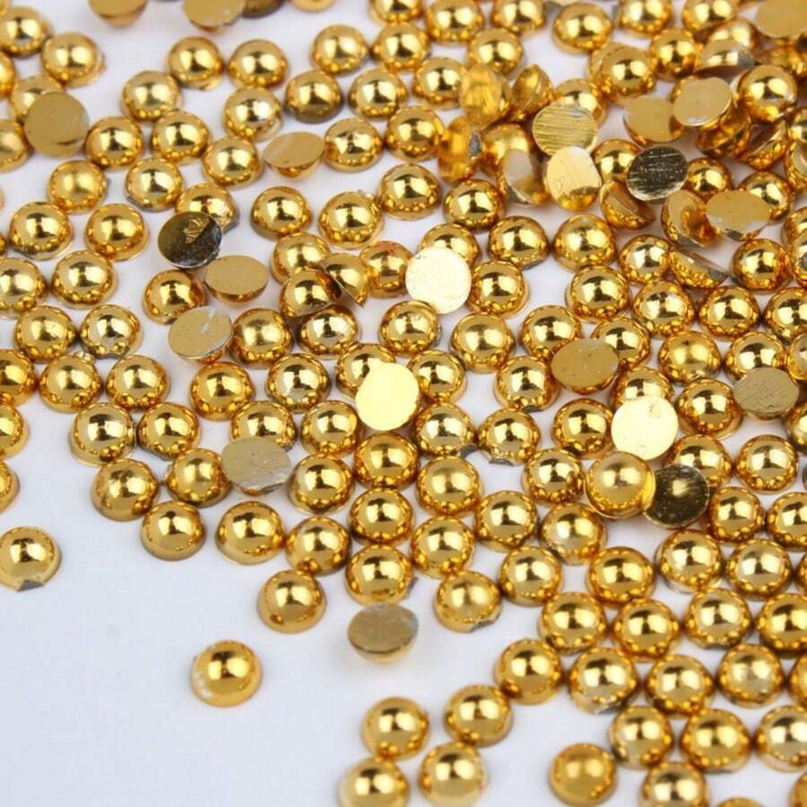 500pcs 6mm Gold Color No-Hole Half Round AB Faux Pearl Rhinestone Beads, DIY Decoration Accessories For Phone Cases, Mirrors, Cups, Crafts - Gold - View 1