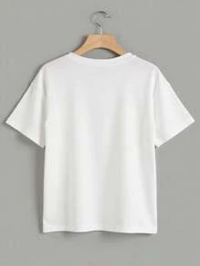 Camiseta Mujer Manga Corta Grafico Moño Rosa Cuello Redondo Estilo Moderno Casual - Blanco - Ver 2