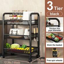 Senmeo Fruit Vegetable Basket Storage Cart 5 Tier Snack Cart Stackable Metal Mesh Vegetable Organizer With 360 Degree Wheels And Four Hooks 41 Inch High For Kitchen Pantry Bathroom Storage Black