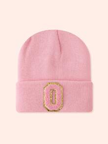 1 Stück Kinder Rosa 26 Buchstaben gestrickte Mütze, Kleinkind Jungen Mädchen warme Beanie Kappe, geeignet für Outdoor, Alltag, windundurchlässig & warm