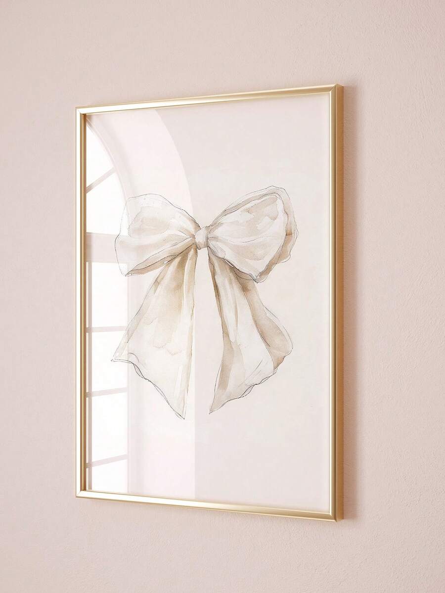 1 Tranh treo tường hình nơ màu be, phong cách Grandmillenial, in trên vải canvas, tranh vẽ ruy băng, áp phích nơ cổ điển, trang trí cho phòng ngủ, phòng khách hoặc phòng bé gái, không khung. - Nhiều màu - Xem 1