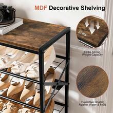 BGTREND 8 - Tier Metal Shoe Rack Organizer With Wooden Top, 24 - 32 Pairs Shoe Storage Shelf Entryway Hallway 52.56 Tall, Brown