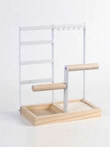 1pc Elegant Jewelry Organizer, 4-Tier Earring Holder With 48 Holes, 6 Hooks Necklace Organizer, Stylish Wood Box For Bracelets & Rings, Perfect Mother's Day Gifts For Women, Preppy Room Dr, Ideal For Valentine's Day, Thanksgiving, Christmas, New Year Celebrations, And Back To School Essentials, Enhance Your Space With Functional And Chic Accessories