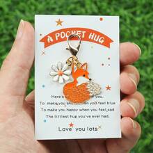 1pc/2pcs/5pcs Fox & Daisy Keychains With "A POCKET HUG" Comfort Card - Cute Animal Keychain, Ideal For Birthday, Wedding,Cheer-Up & Friendship S,Perfect For Friend,Family,Daily Bag Charms And Backpack Decoration,Suitable For Men And Women. Halloween Accessories Teachers Day Christmas Gift Ideas Bag Accessories Lanyards With Id Holder Car Accessories