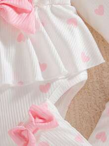 3pcs/Set Baby Girls' Cute Sweet Ruffle Shoulder, Peach Pink 3D Bow & Bow Socks & Headband Set, Autumn/Winter