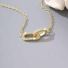 1 件铜合金镶嵌锆石吊坠项链，优雅金项链/戒指，可爱简约回形针项链，适合送给女孩的礼物 - 迴型針 - 查看 3