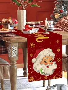1 pièce Chemin de table thème Noël, éléments adorables du Père Noël, Joyeux Noël, convient pour la décoration de centre de table de fête de Noël, décoration de table pour rassemblement de fête de Noël, 35x180cm, chemin de table en polyester.