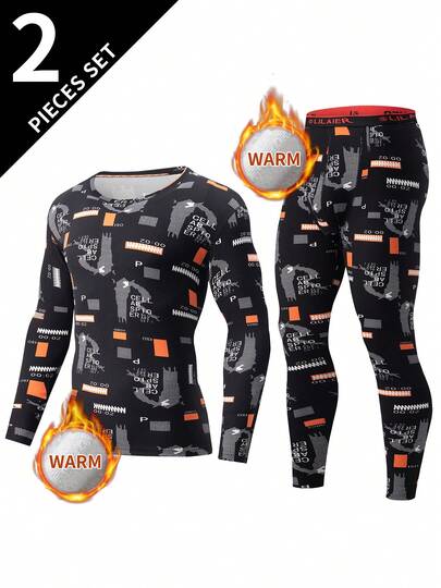 2pcs Men's Thermal Underwear Set, Long Sleeve T-Shirt + Pants, Warm Casual Base Layer For Autumn/Winter