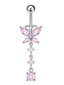 水晶蝴蝶肚脐环长吊坠肚脐穿孔饰品