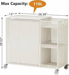 Laundry Hamper With Wheels, Handwoven Laundry Basket With Lid, Shelves, Rolling Clothes Hamper With Removable Liner Bag, 110L Large Laundry Sorter Laundry Room Organization, Naturalhalloween - 白色 - 查看 7