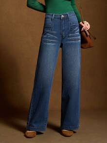 TOP Cross-Border Street Fashion New Products Leisure Vacation Loose Casual Basic Versatile Women's Jeans Trousers