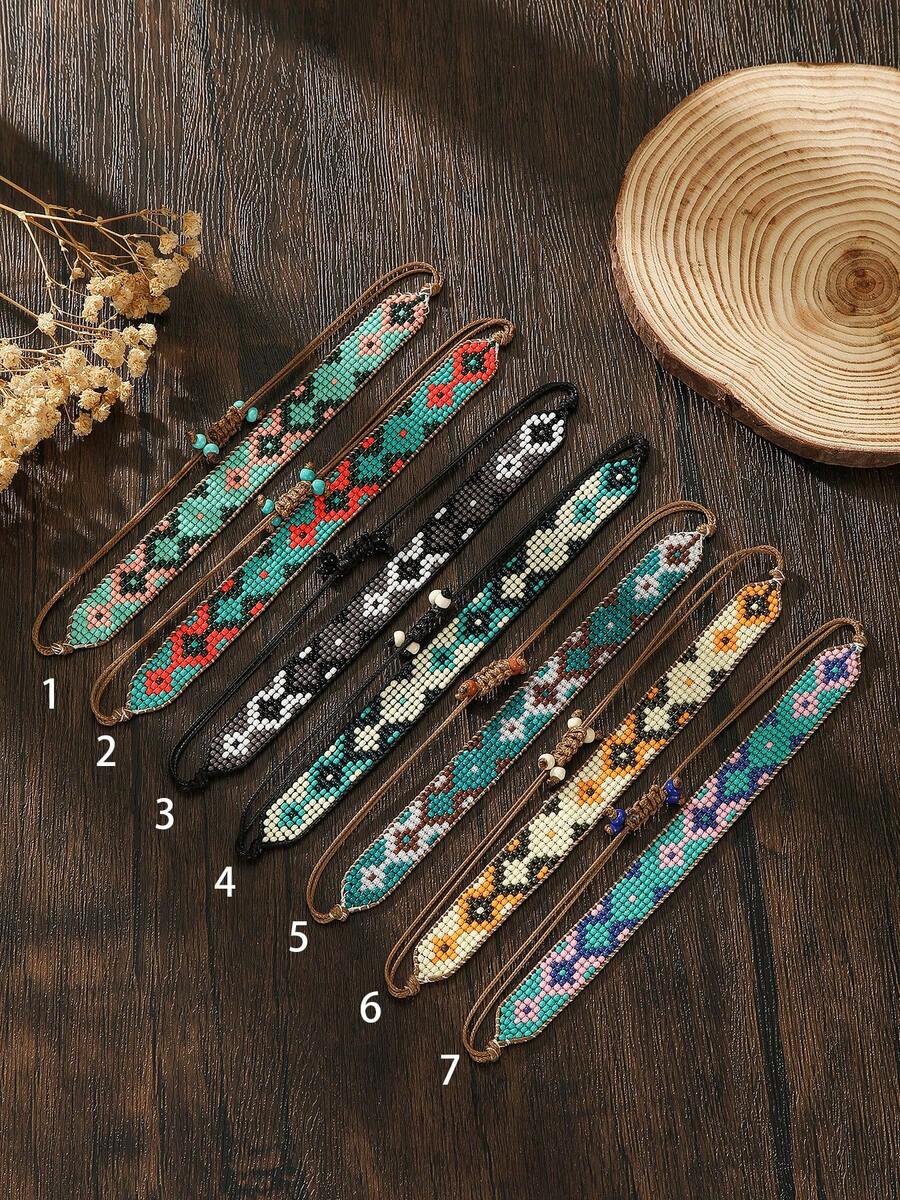 波西米亚串珠耳环，复古假日风格，绿松石色、黑色、多色珠子，几何菱形不对称图案，手工编织，优雅别致的时尚配饰，适合女性、情侣、日常佩戴和送礼