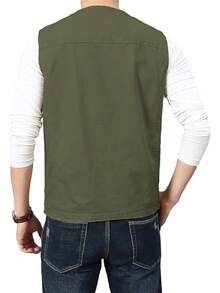 Men's Casual Outdoor Cotton Vest Lightweight Breathable Multi-Pocket Fishing Travel Vests OutwearChristmas IQWV - 03-綠色 - 查看 5