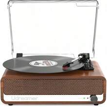 Vinyl Record Player With, All In One 3Speed Vintage StereoTurntable With Speakers, Brown
