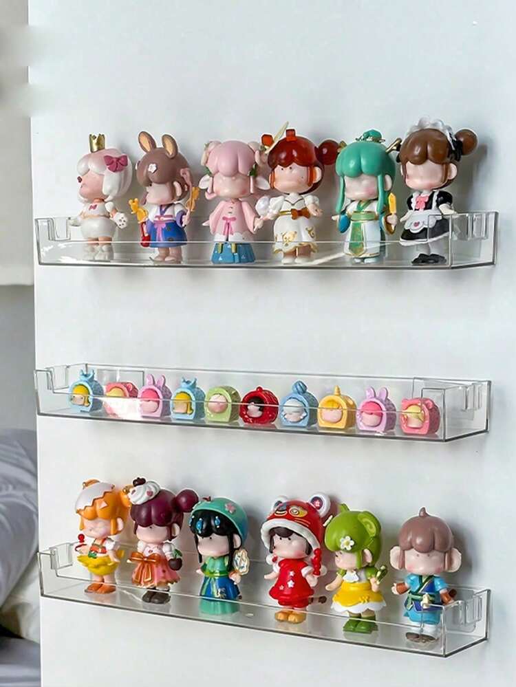 1pc/2pcs/6pcs Blind Box Display Rack, Wall-Mounted Adhesive Wide Panel Transparent Shelf, Suitable For Heavier Items, No Drilling Required, Convenient For Bathroom Storage And Cosmetics Organization - Multicolor - View 3
