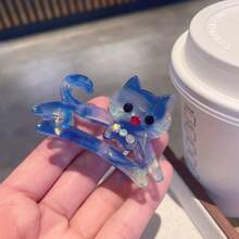 Pinza de pelo de acetato con garra de gato de dibujos animados y cristales, accesorio de pelo dulce para niñas