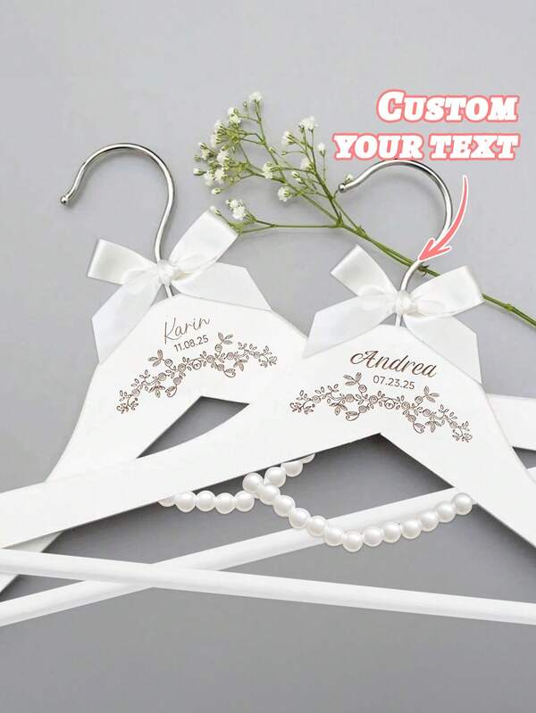 Personalized Hangers/Engraved Hangers For Bride & Groom/Wedding Gift/Personalized Bridal Dress Hanger/Wedding Hangers/ Wedding Favors/Hanger, Customized White Wedding Pearl Clothes Hangers