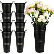 8 Pcs Galvanized Bucket Flower Bar 9 Inch Flower Bucket And Metal Vase With Handles Flower Bar Supplies And Buckets Farmhouse Vases For Wedding And Cut Flower Black 8 Pcs 9inch - 黑色 - 查看 1