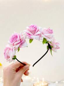 1pc French Vintage Red Rose Flower Headband Bohemian Seaside Photo Headdress Simulate Elegant Fashion Hair Accessories