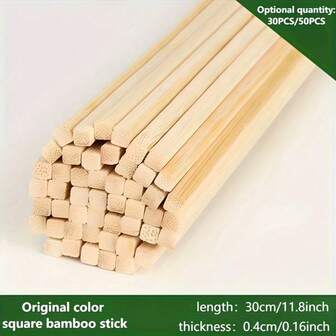 30pcs/50pcs 0.16*0.16*11.8 Inches Natural Square Bamboo Sticks, Craft Sticks, Woodworking Supplies, DIY Models, Craft Projects Crafts, Square Bamboo Sticks For Craft Building
