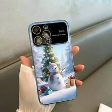 Funda protectora para teléfono con diseño de muñeco de nieve electrochapado | AG Mate con ventana grande 2 en 1, compatible con las series 12/13/14/15/16 (incluidos Pro, Pro, Plus y otros modelos), funda antigolpes, resistente a caídas, mate, elegante, de alta calidad, con tecnología electrochapada, protectora, delgada, para usuarios y compradores navideños. - Plateado - Ver 1