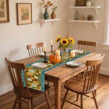 1/108 pièces Style pastoral d'automne et d'été Motif rétro de citrouille et de feuille d'érable Impression numérique Chemin de table de podium - Dîner en famille, décoration d'ambiance, convient pour les fêtes, les cadeaux, les cuisines, les salons, les banquets d'hôtel