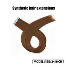 10pcs Brown Thick Tape In Hair Extensions Kanekalon Synthetic Hair 24 Inches 50g/Pack PU Seamless Tape In Extensions Silky Straight Suitable For All Women's Hair Needs