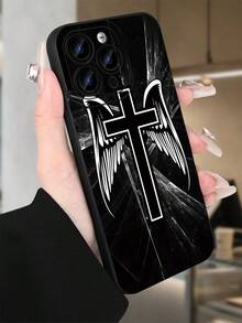 Cross & Wings Christian Phone Case Spiritual Design Anti-Fingerprint Shockproof Cover For IPhone 15 Pro Max For Samsung S23 Ultra Religious Phone Accessories Fashionable Protective Case Daily Use Must - màu đen - Xem 4