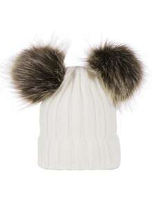 1pc Women's Fashion Double Pom Pom Ear Warmer Knit Beanie Hat, Warm For Outdoor, Students, Suitable For Daily Wear, Autumn/Winter - Multicolor - View 5