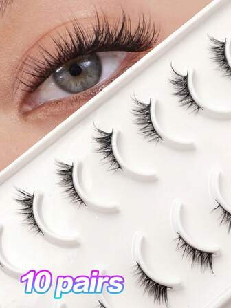 Waloshow 10对自然交叉猫眼假睫毛，拉长外眼角，放大双眼效果，适合日常、节日、度假、派对妆容，专业品质批发