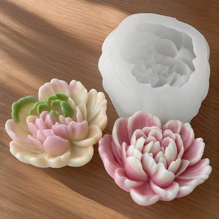 1 Khuôn nến silicon hình trái tim hoa mẫu đơn và hoa hồng - Khuôn nến thạch cao hoa 3D, có thể tái sử dụng, thiết kế cánh hoa tinh tế, trang trí nhà tự làm, thích hợp cho Ngày lễ tình nhân, sinh nhật, Ngày của mẹ, Giáng sinh, Lễ tạ ơn