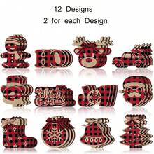 12/24 قطعة زينة عيد الميلاد معلقة من الخشب، ديكور شجرة مربعة، ديكور حديقة، مستلزمات حفلات، عناصر عطلة، ديكور حديقة